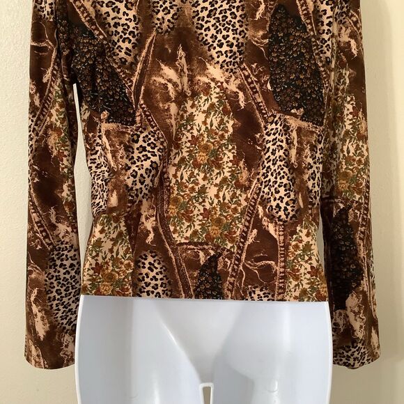 Vintage Y2K 2000s Animal Print Patchwork Artsy Festival Fairy Boho Blouse M - Picture 6 of 8